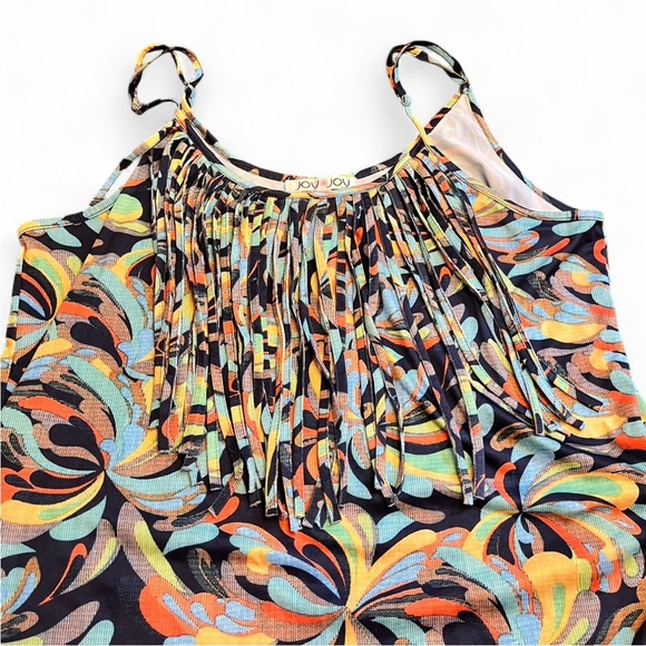 Joy Joy fringed Blue and Orange colorful tank top Camisole size large - Picture 2 of 8